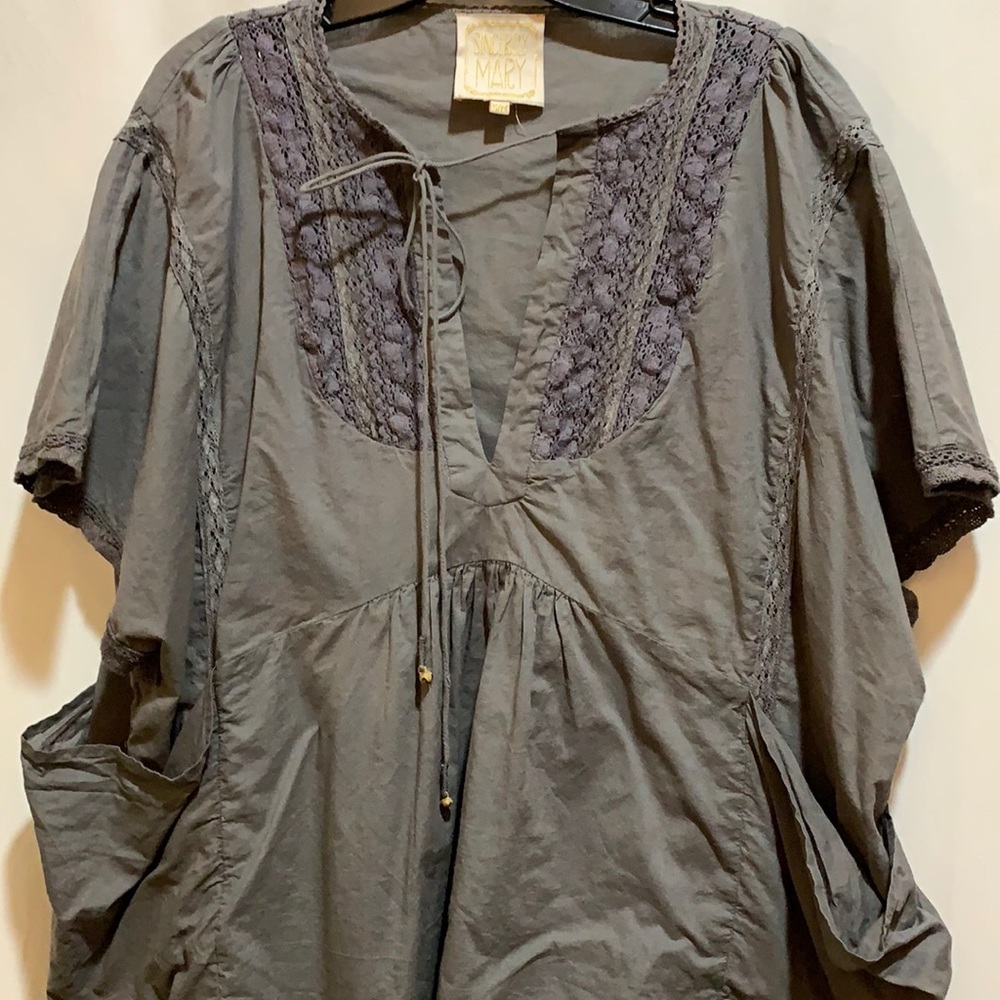 SINCERELY MARY TOP SZ S/M OVERSIZED BOXY ARMY GRE